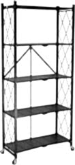 Tekerlekli Katlanabilir 5 Katlı Siyah Metal Raf 155x70x30 Cm