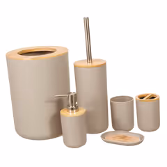 Banyo Paspas HEDİYELİ 6 Parça Banyo Aksesuar Seti Kapuçino