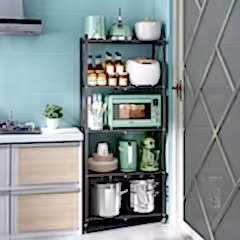 Tekerlekli Katlanabilir 5 Katlı Siyah Metal Raf 155x70x30 Cm