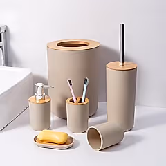 Banyo Paspas HEDİYELİ 6 Parça Banyo Aksesuar Seti Kapuçino