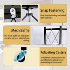 Tekerlekli Katlanabilir 5 Katlı Siyah Metal Raf 155x70x30 Cm