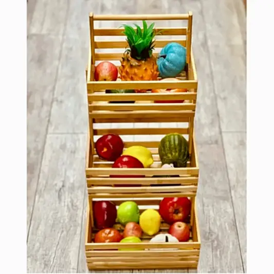 Bambu 3 Katlı Çok Amaçlı Sebzelik Meyvelik Düzenleyici Raf