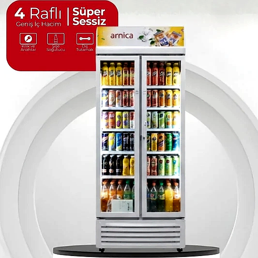 Arnica 4 Raflı Geniş İç Hacim Süper Sessiz Şişe Soğutucu Buzdolabı