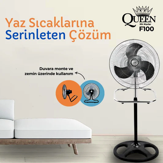 Queen 18'' Monofaze Sanayi Tipi Ayaklı Duvar Masa Vantilatörü