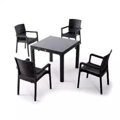 90x90 Cm 4 Vektör Sandalyeli Camlı Masa Seti Kahve