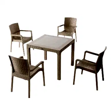 90x90 Cm 4 Vektör Sandalyeli Camlı Masa Seti Cappucino