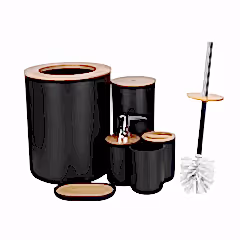 Banyo Paspas HEDİYELİ 6 Parça Banyo Aksesuar Seti Siyah