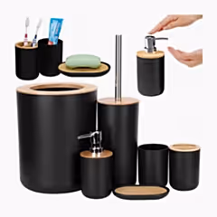 Banyo Paspas HEDİYELİ 6 Parça Banyo Aksesuar Seti Siyah