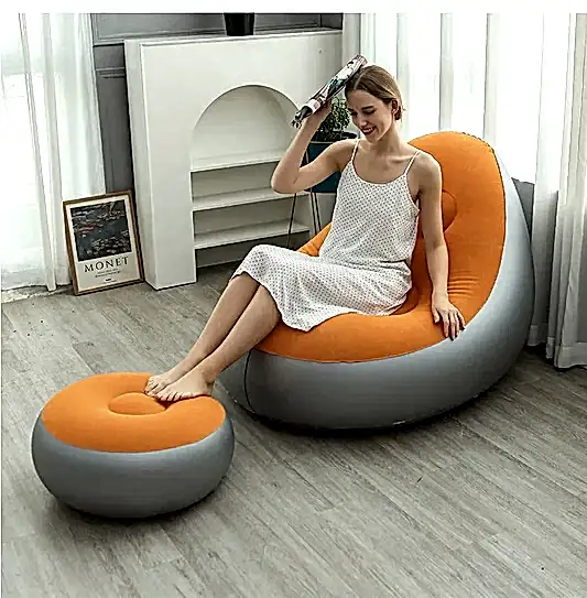 Dahili Pompalı Tabureli Yuvarlak Şişme Koltuk Turuncu