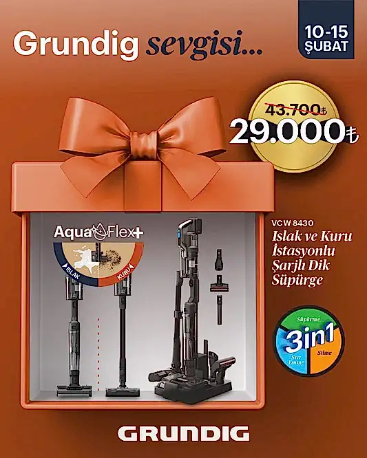 Grundig AquaFlex+ Toz Torbasız Islak / Kuru Şarjlı Dik Süpürge