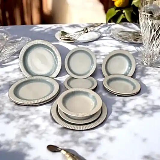 4 Kişilik 12 Parça Bej Mavi Yemek Takımı