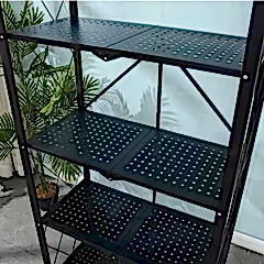 Tekerlekli Katlanabilir 5 Katlı Siyah Metal Raf 155x70x30 Cm