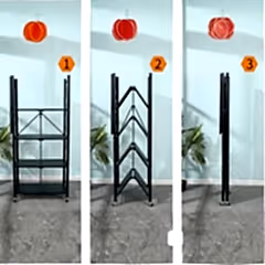 Tekerlekli Katlanabilir 5 Katlı Siyah Metal Raf 155x70x30 Cm