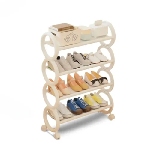 Tekerlekli 4 Katlı Ayakkabı Düzenleyici Beyaz Raf