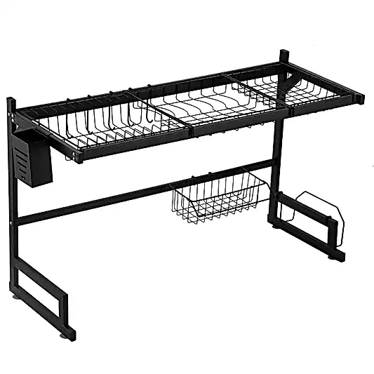 65 Cm Lavabo Tezgah Üstü Paslanmaz Çelik Bulaşık Kurutma Rafı Siyah