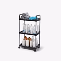 3 Katlı Tekerlekli Banyo Ev Çok Amaçlı Raf Siyah